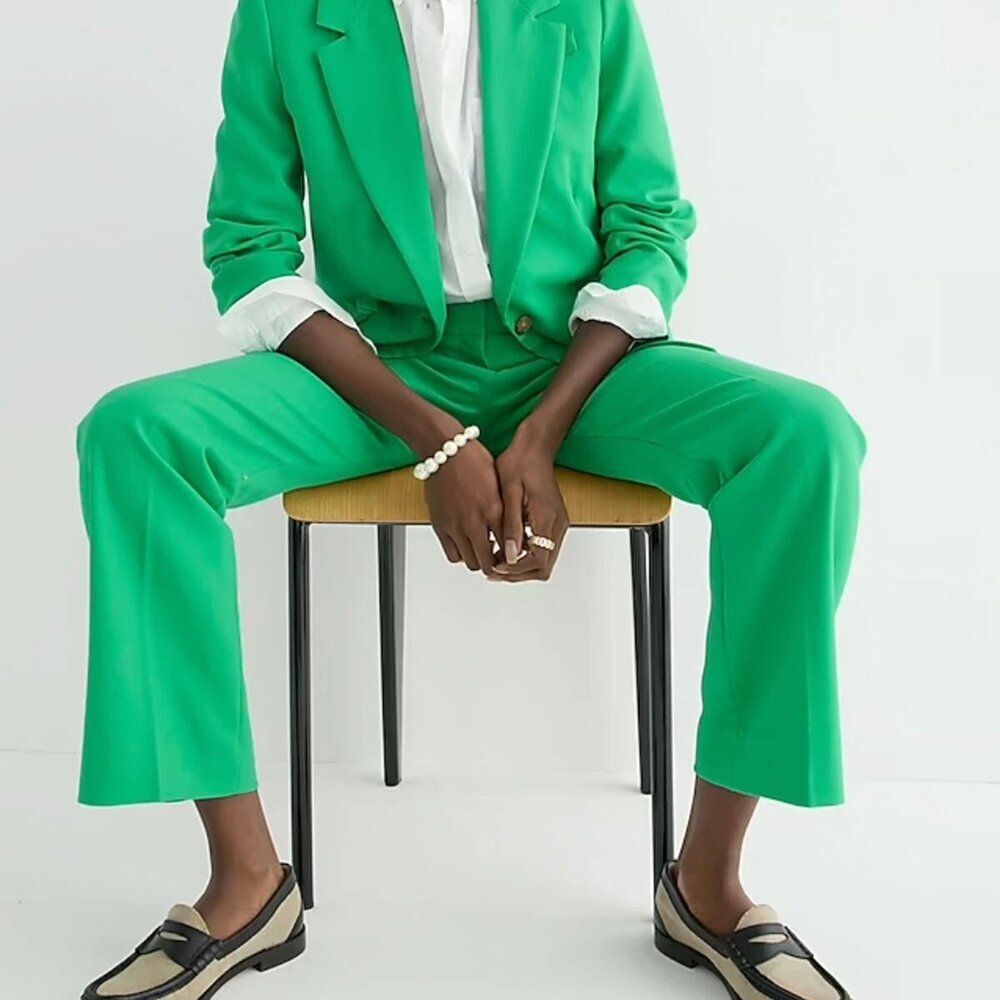 J. Crew Willa Cropped Flare Pant Italian City Wool Blend Summer Green High Rise